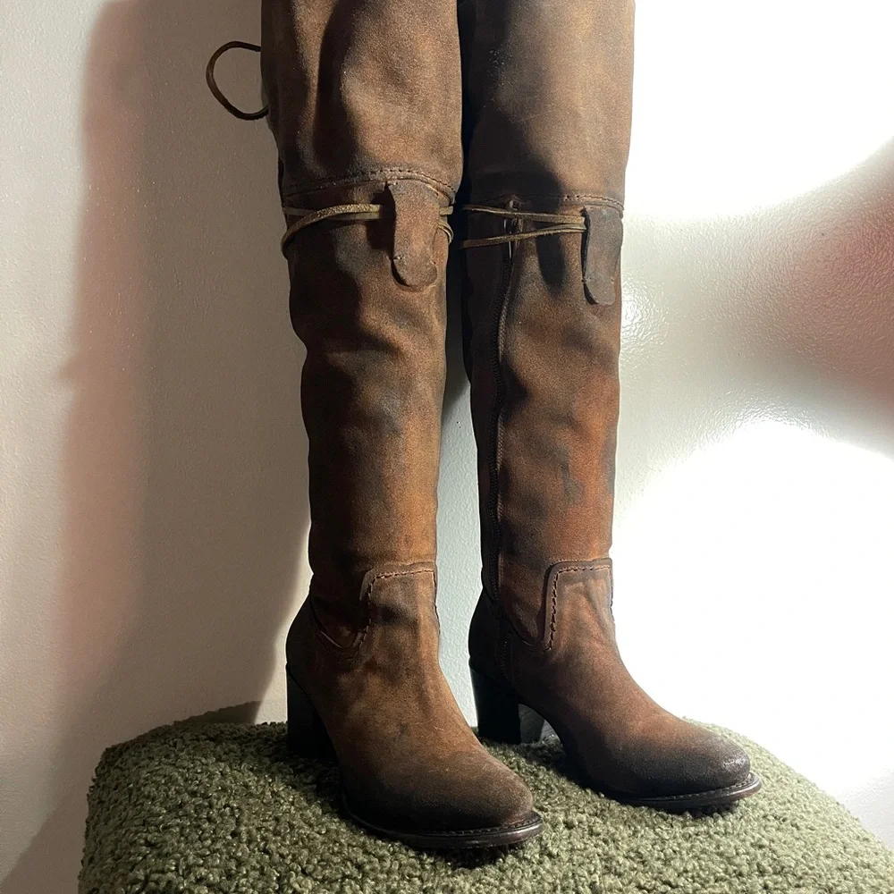 Free bird BLAIN over-the-knee‎ suede boots brown distressed 7.5